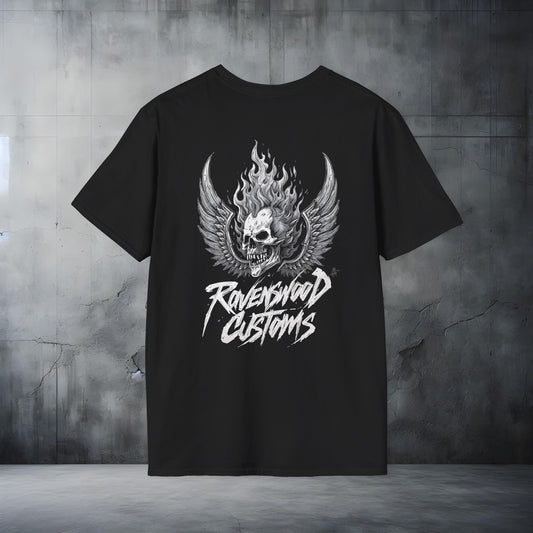 Ravenswood Customs Flaming Skull Wings Graphic T-Shirt