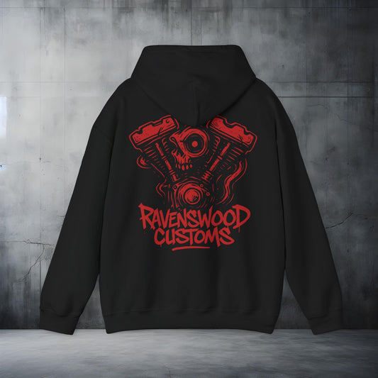 Ravenswood Customs Red Vtwin Heavy Blend Hoodie | Skull Design, Unisex Sweatshirt