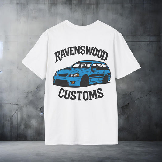 Ravenswood Customs Unisex Softstyle T-Shirt - Blue BF Falcon Wagon Design, Cool Graphic Tee