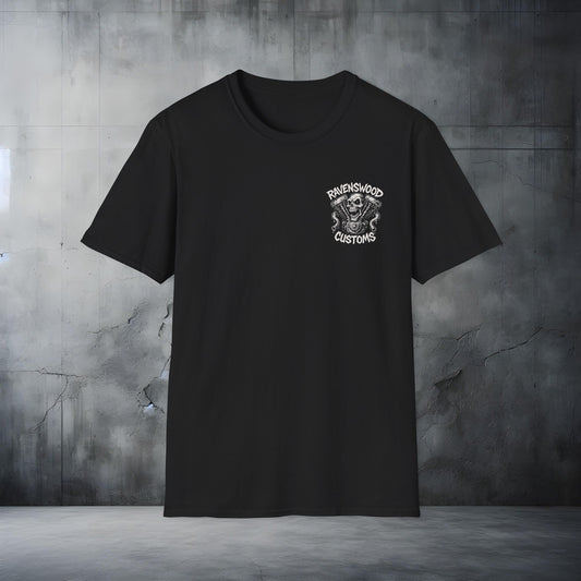 Ravenswood Customs White Vtwin Skull T-Shirt | Unisex Softstyle Tee