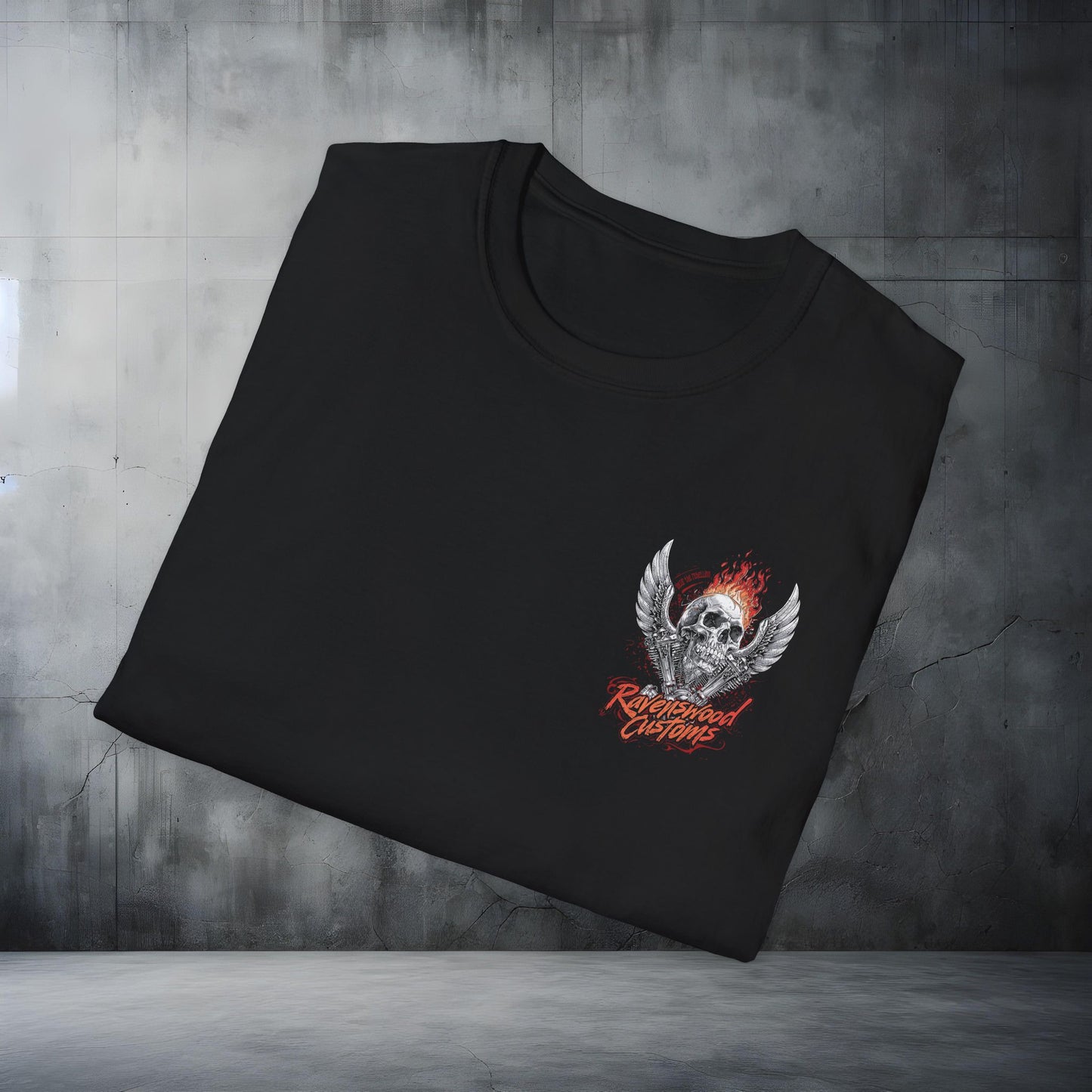 Ravenshood Customs Flaming Skull Wings T-Shirt Graphic Tee