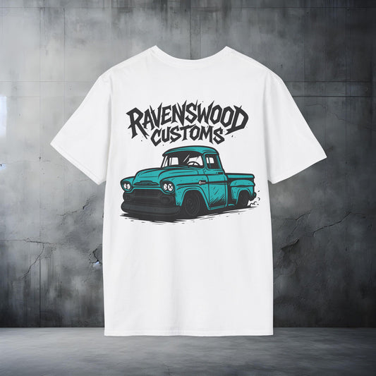 Ravenswood Customs Unisex Softstyle T-Shirt - Green Vintage Truck Design, Cool Graphic Tee