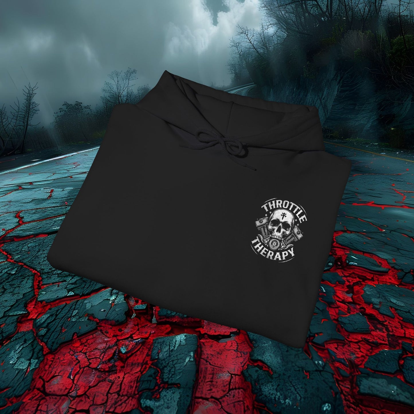 Throttle Therapy Skull Hoodie - Unisex Heavy Blend Sweatshirt for Bikers and Riders