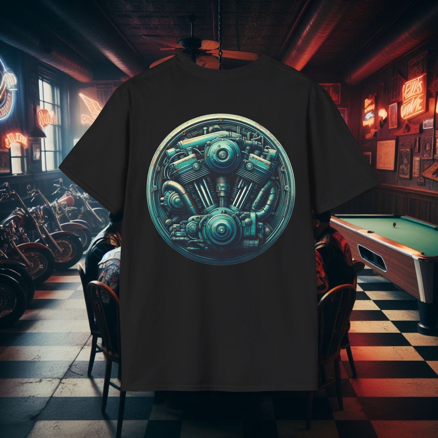 Motorcycle Enthusiast T-Shirt - Vintage Engine Design for Riders