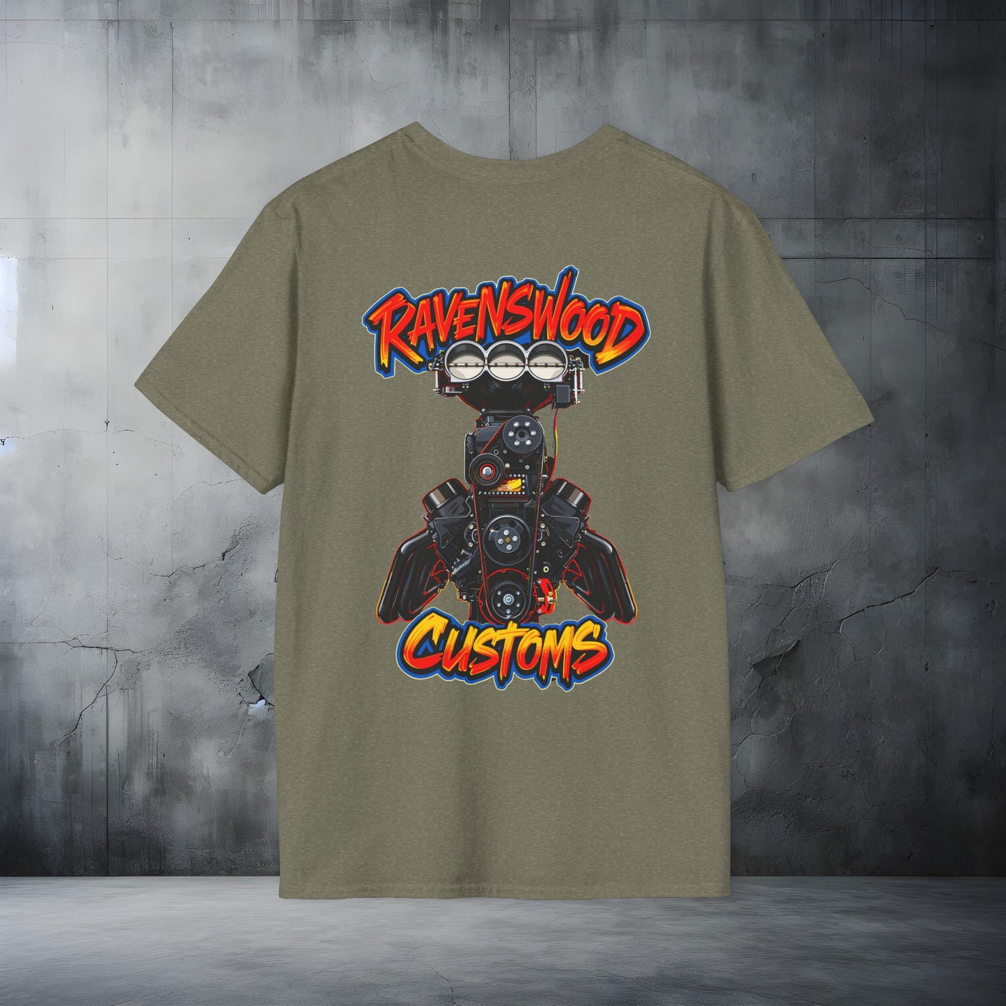Ravenswood Customs Blown Injected Chevy Engine Graphic T-Shirt