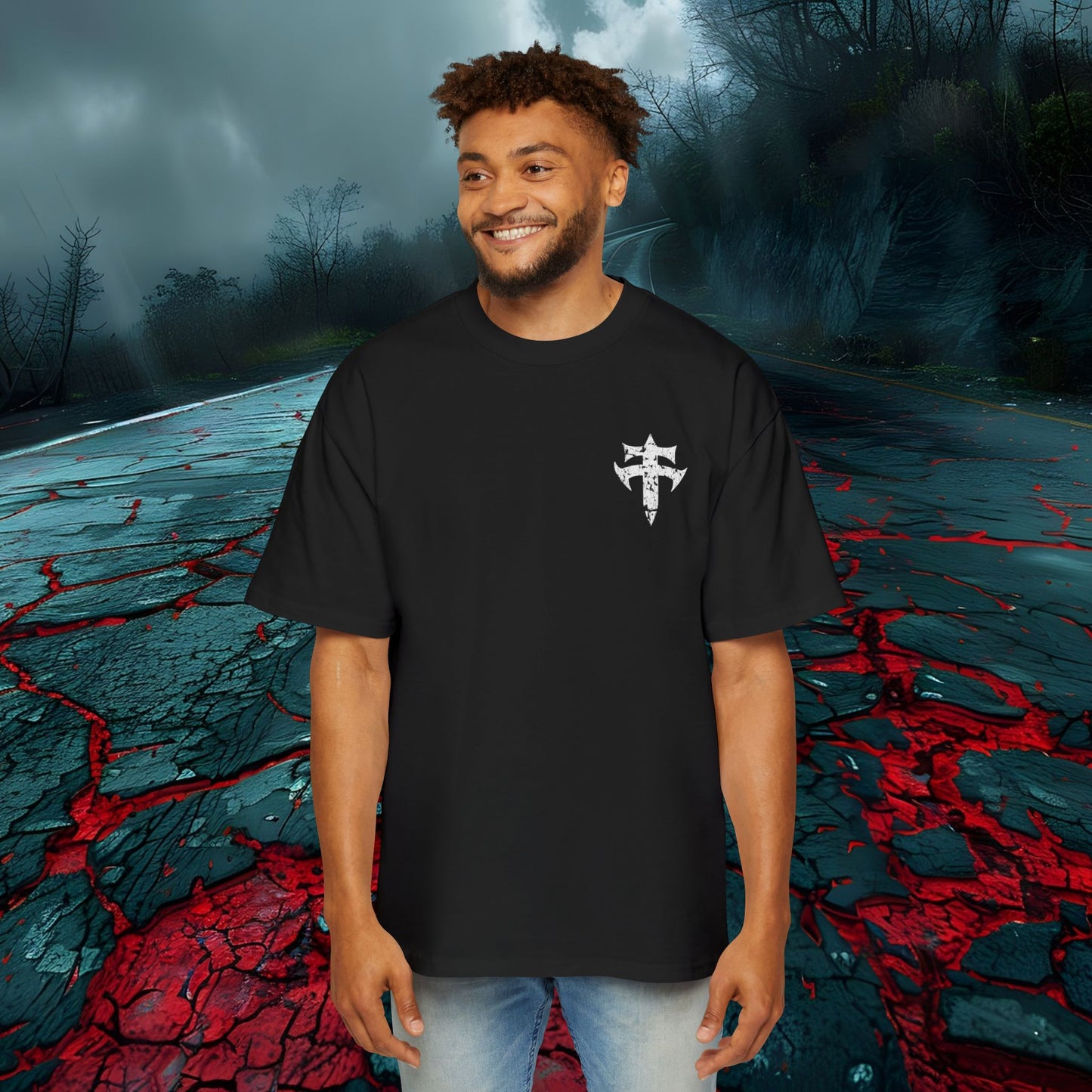 Throttle Therapy TT Logo Graphic Tee Distressed White Emblem Men's Oversized Shirt