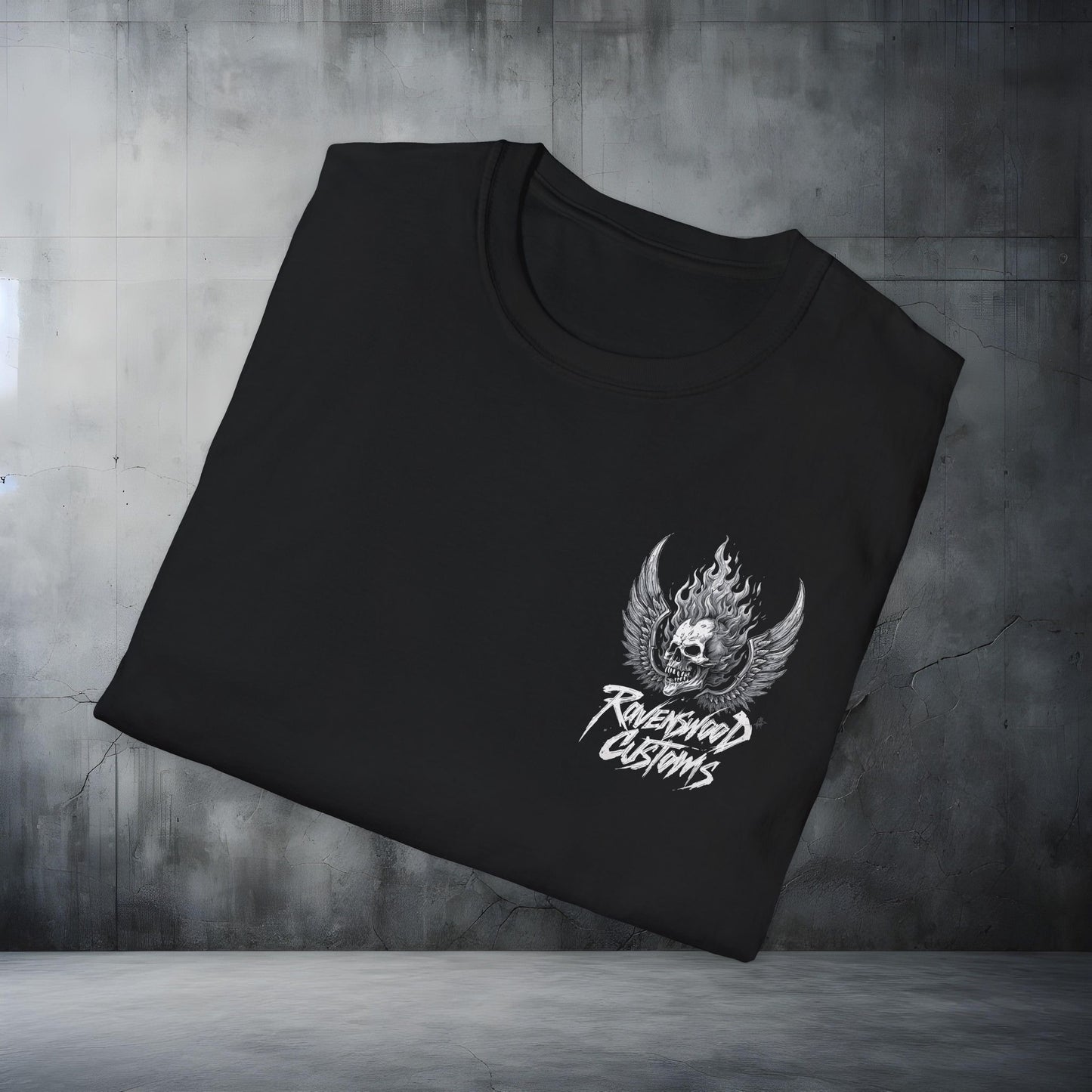 Ravenswood Customs Flaming Skull Wings Graphic T-Shirt