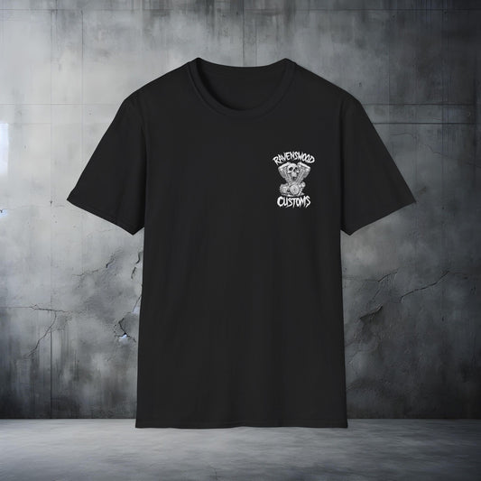 Ravenswood Customs Skull Vtwin 1 T-Shirt — Biker Motorcycle Graphic Tee