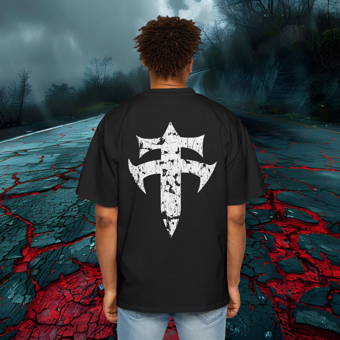 Throttle Therapy TT Logo Graphic Tee Distressed White Emblem Men's Oversized Shirt
