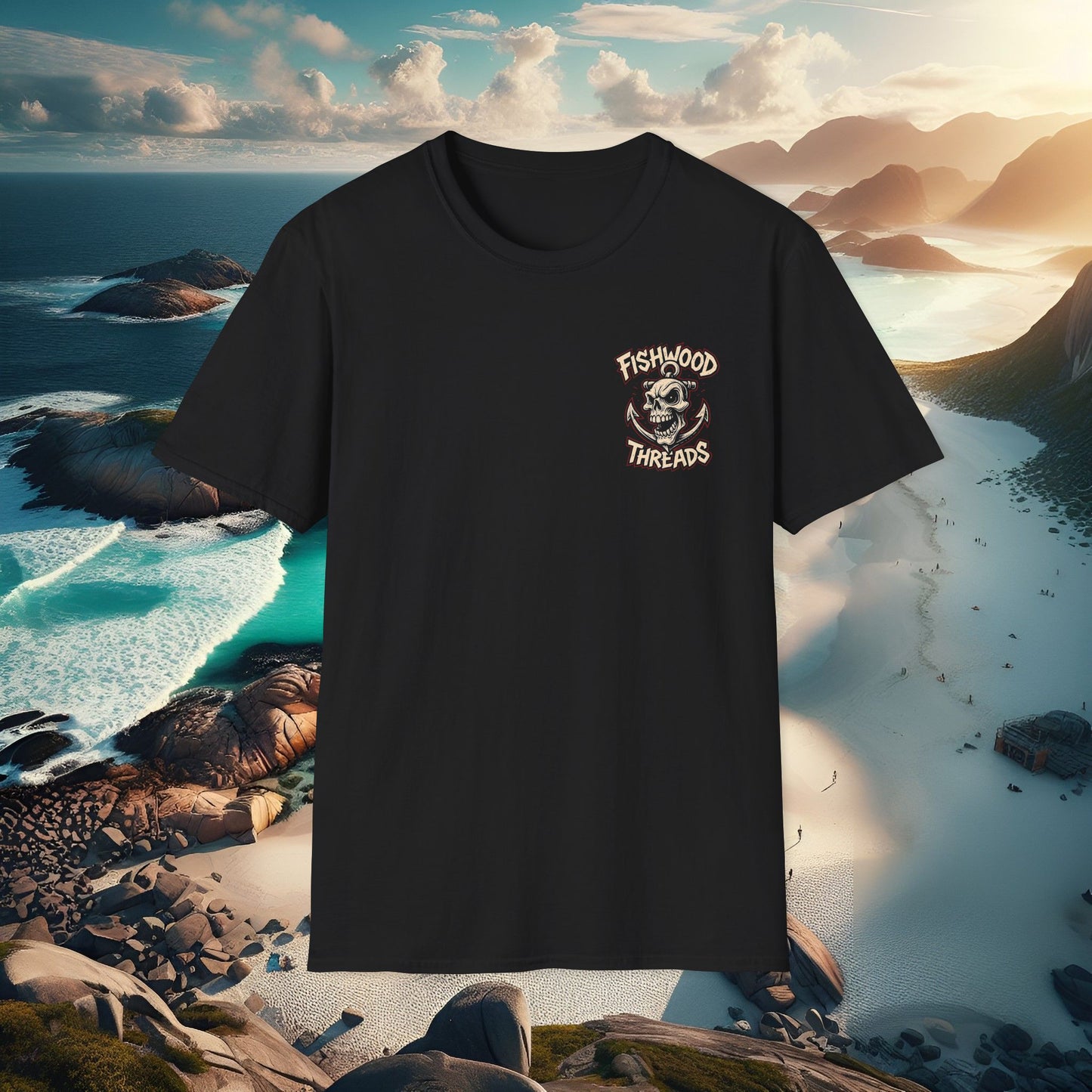 Fishwood Threads Skull Anchor T-Shirt, Casual Graphic Tee