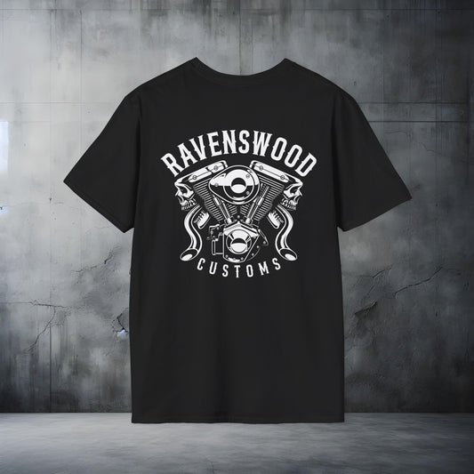 Ravenswood Customs Graphic Vtwin T-Shirt - Unisex Softstyle Tee for Custom Enthusiasts