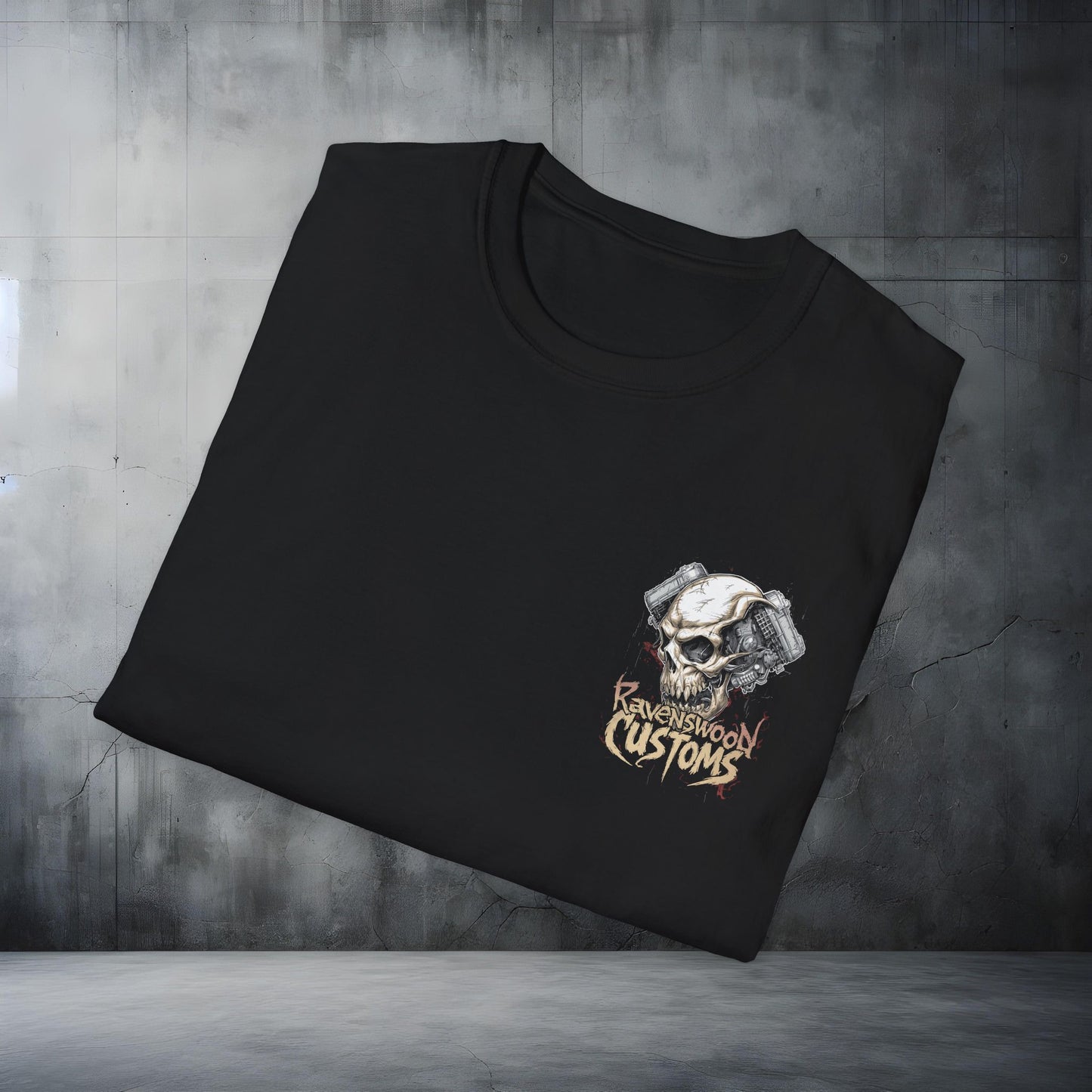 Ravenswood Customs Skull Vtwin 2 T-Shirt — Biker Motorcycle Graphic Tee