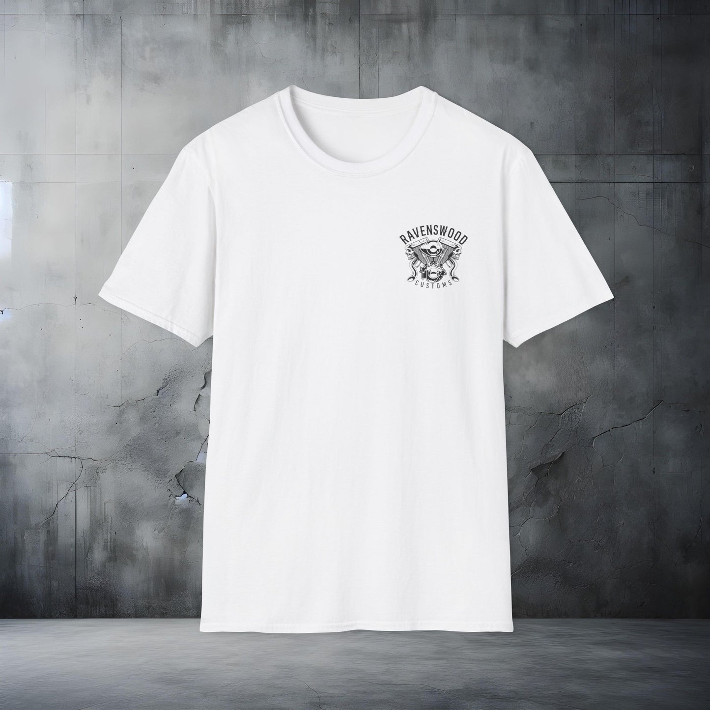 Ravenswood Customs Graphic Vtwin T-Shirt - Unisex Softstyle Tee for Custom Enthusiasts