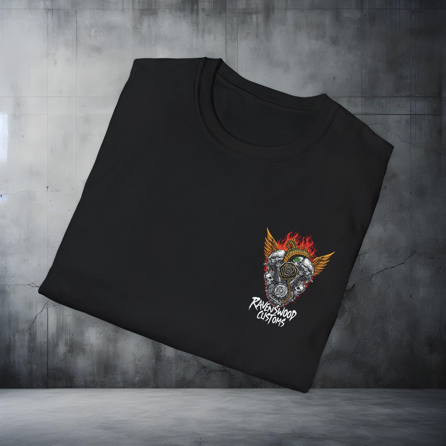 Ravenswood Customs Golden Wings Skull Vtwin Tee Graphic Motorcycle Shop T-Shirt