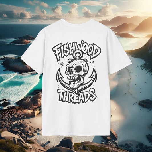 Fishwood Threads Skull Anchor T-Shirt, Casual Graphic Tee