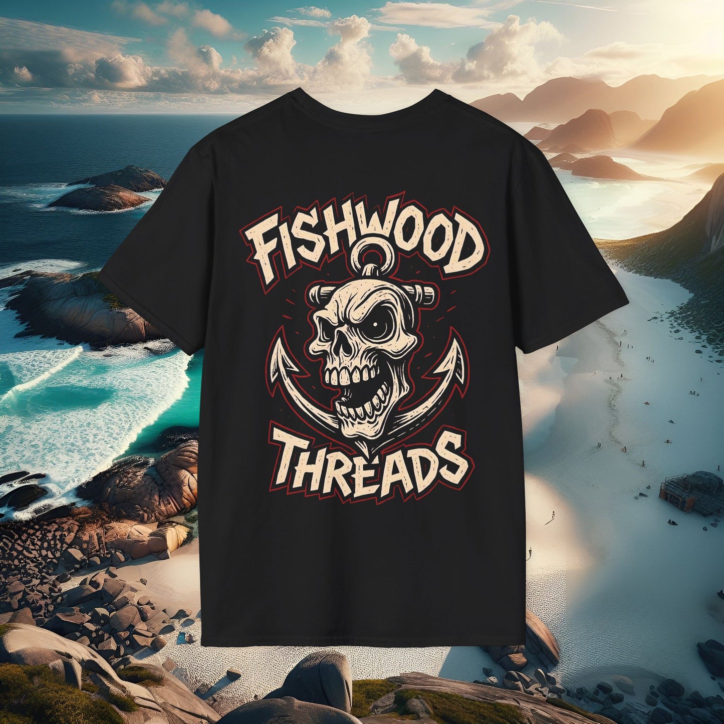 Fishwood Threads Skull Anchor T-Shirt, Casual Graphic Tee