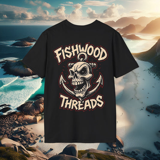 Fishwood Threads Skull Anchor T-Shirt, Casual Graphic Tee