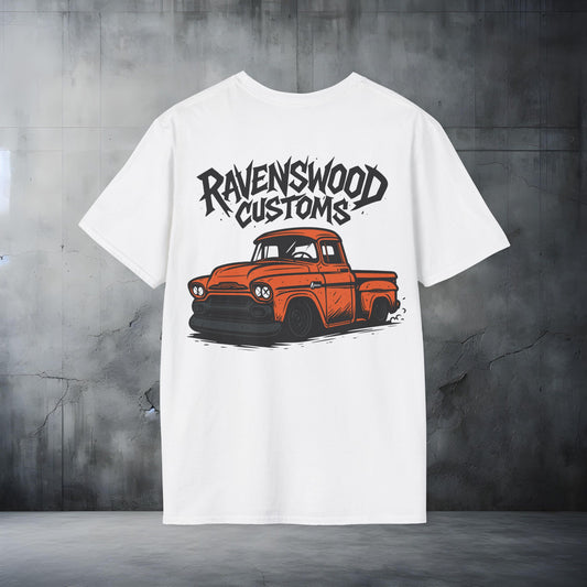 Ravenswood Customs Unisex Softstyle T-Shirt - Orange Vintage Truck Design, Cool Graphic Tee