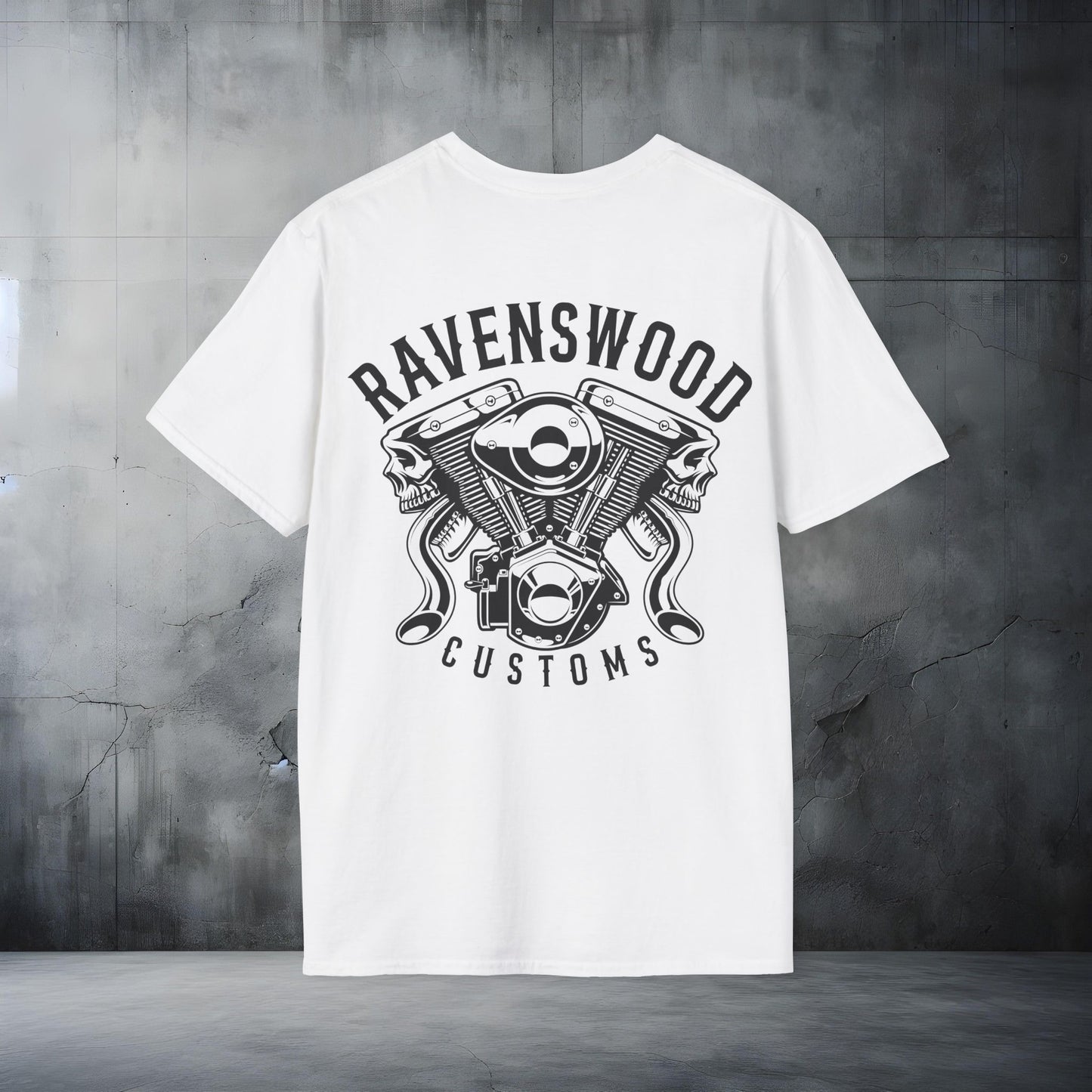 Ravenswood Customs Graphic Vtwin T-Shirt - Unisex Softstyle Tee for Custom Enthusiasts