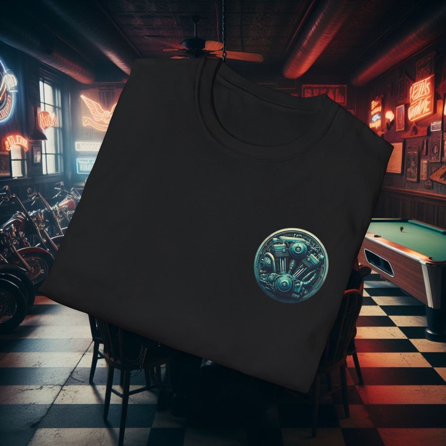 Motorcycle Enthusiast T-Shirt - Vintage Engine Design for Riders