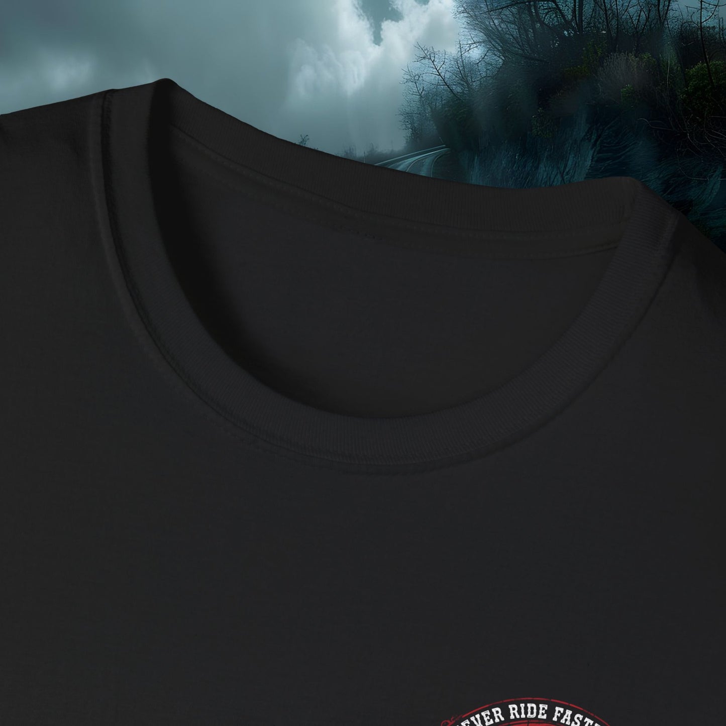 Biker Skull Graphic T-Shirt - 'Never Ride Faster Than Your Guardian Angel Can Fly'