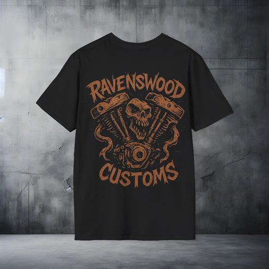Ravenswood Customs Bronze Vtwin Skull T-Shirt | Unisex Softstyle Tee