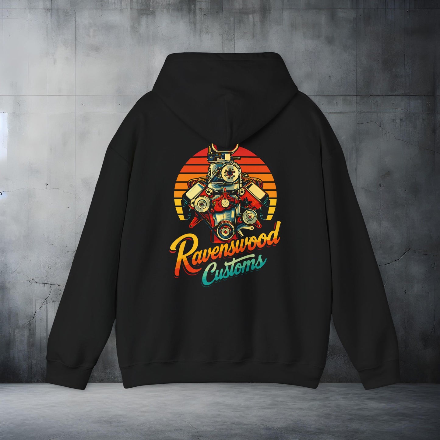 Ravenswood Customs Blown Hemi V8 Hoodie Retro Vintage Engine Garage Logo