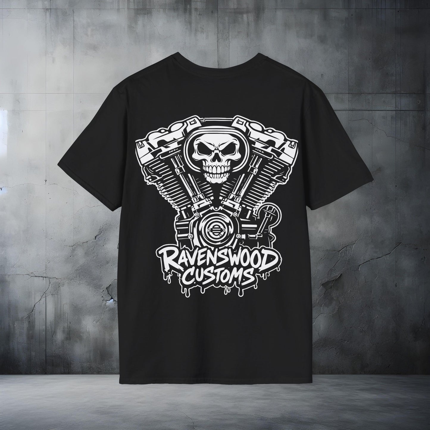 Ravenswood Customs Skull Milwaukee Eight Vtwin Engine T-Shirt