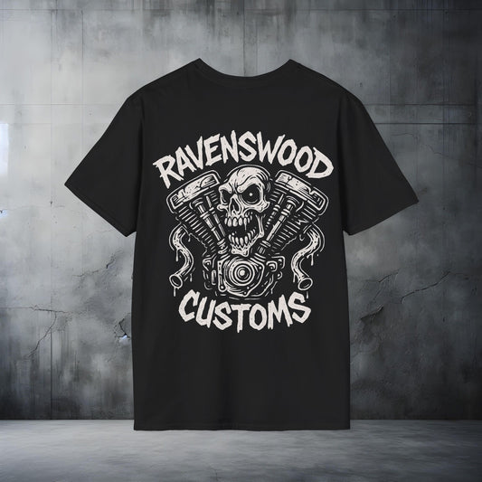 Ravenswood Customs White Vtwin Skull T-Shirt | Unisex Softstyle Tee