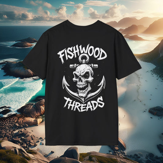 Fishwood Threads Skull Anchor T-Shirt, Casual Graphic Tee