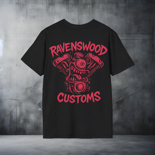 Ravenswood Customs Pink Vtwin Skull T-Shirt | Unisex Softstyle Tee