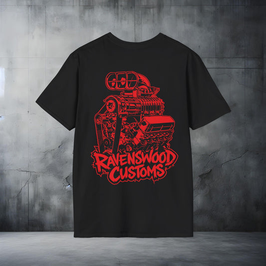 Ravenswood Customs Blown Windsor V8 Engine Graphic T-Shirt