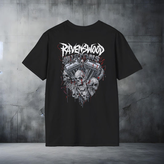 Ravenwood Customs Skull Vtwin Engine Tee - Gothic Motorcycle Biker T-Shirt
