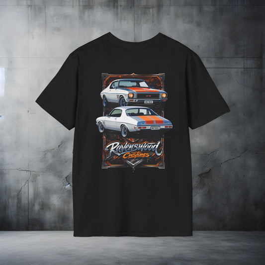 Ravenswood Customs HQ GTS Monaro Classic Car Stack T-Shirt Vintage Muscle Car Graphic