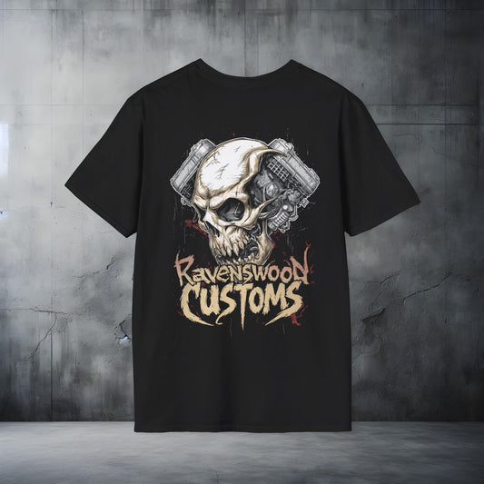 Ravenswood Customs Skull Vtwin 2 T-Shirt — Biker Motorcycle Graphic Tee