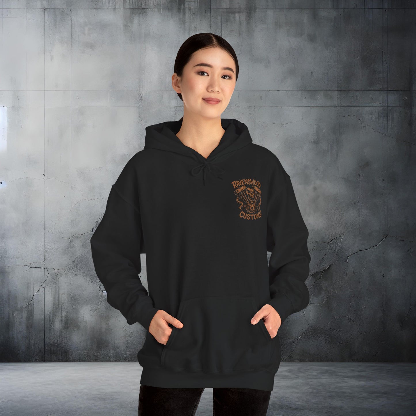 Ravenswood Customs Bronze Vtwin Heavy Blend Hoodie | Skull Design, Unisex Sweatshirt