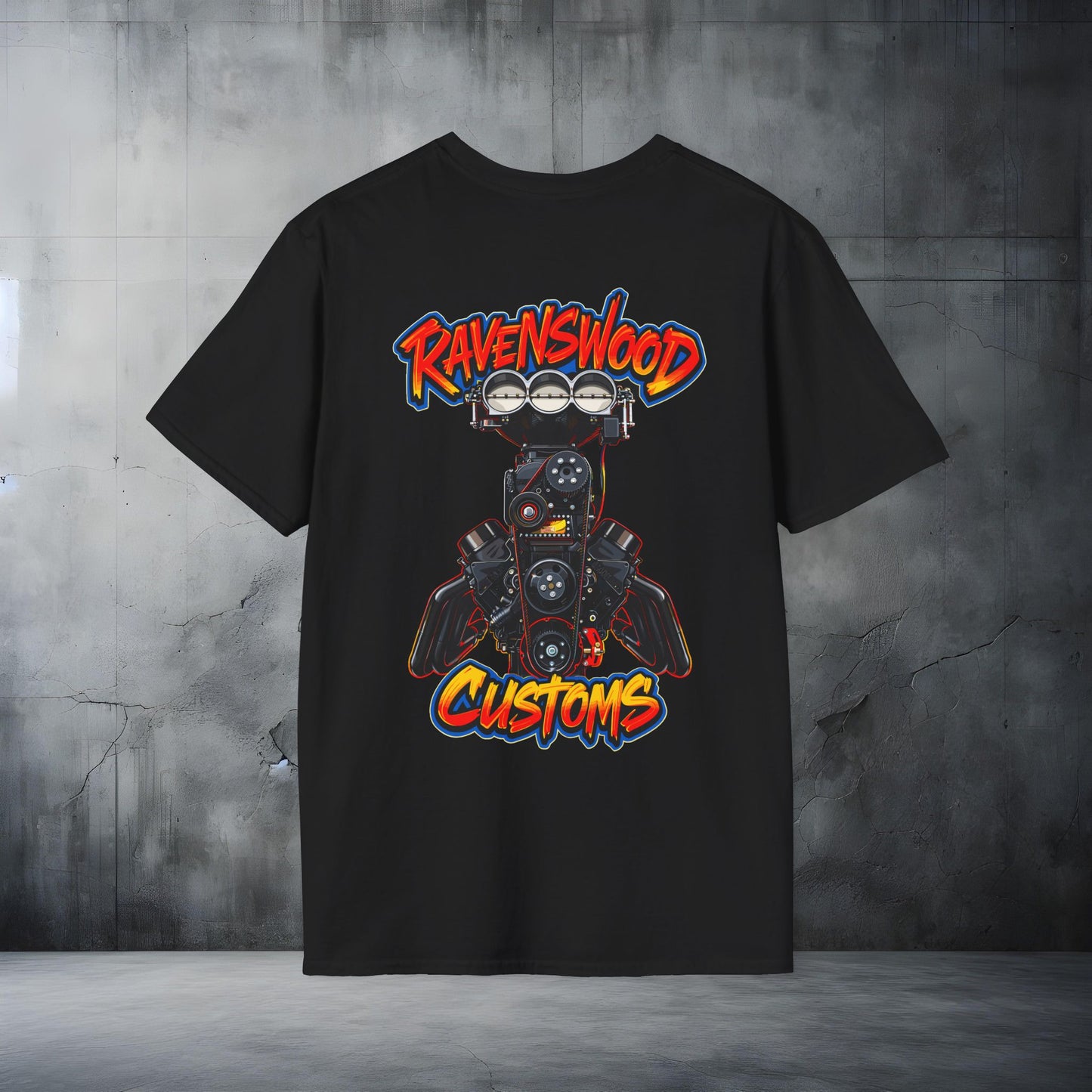 Ravenswood Customs Blown Injected Chevy Engine Graphic T-Shirt