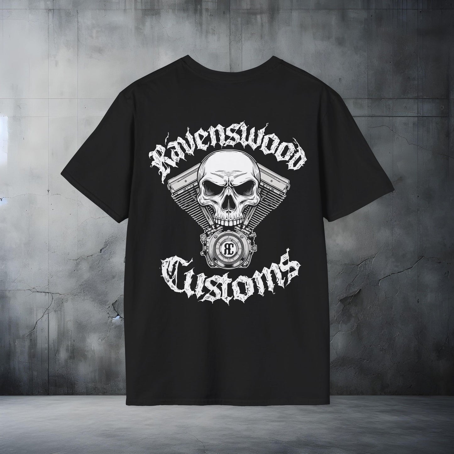 Ravenswood Customs Skull Vtwin 3 T-Shirt — Biker Motorcycle Graphic Tee