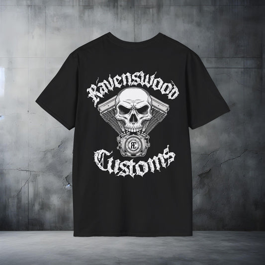 Ravenswood Customs Skull Vtwin 3 T-Shirt — Biker Motorcycle Graphic Tee