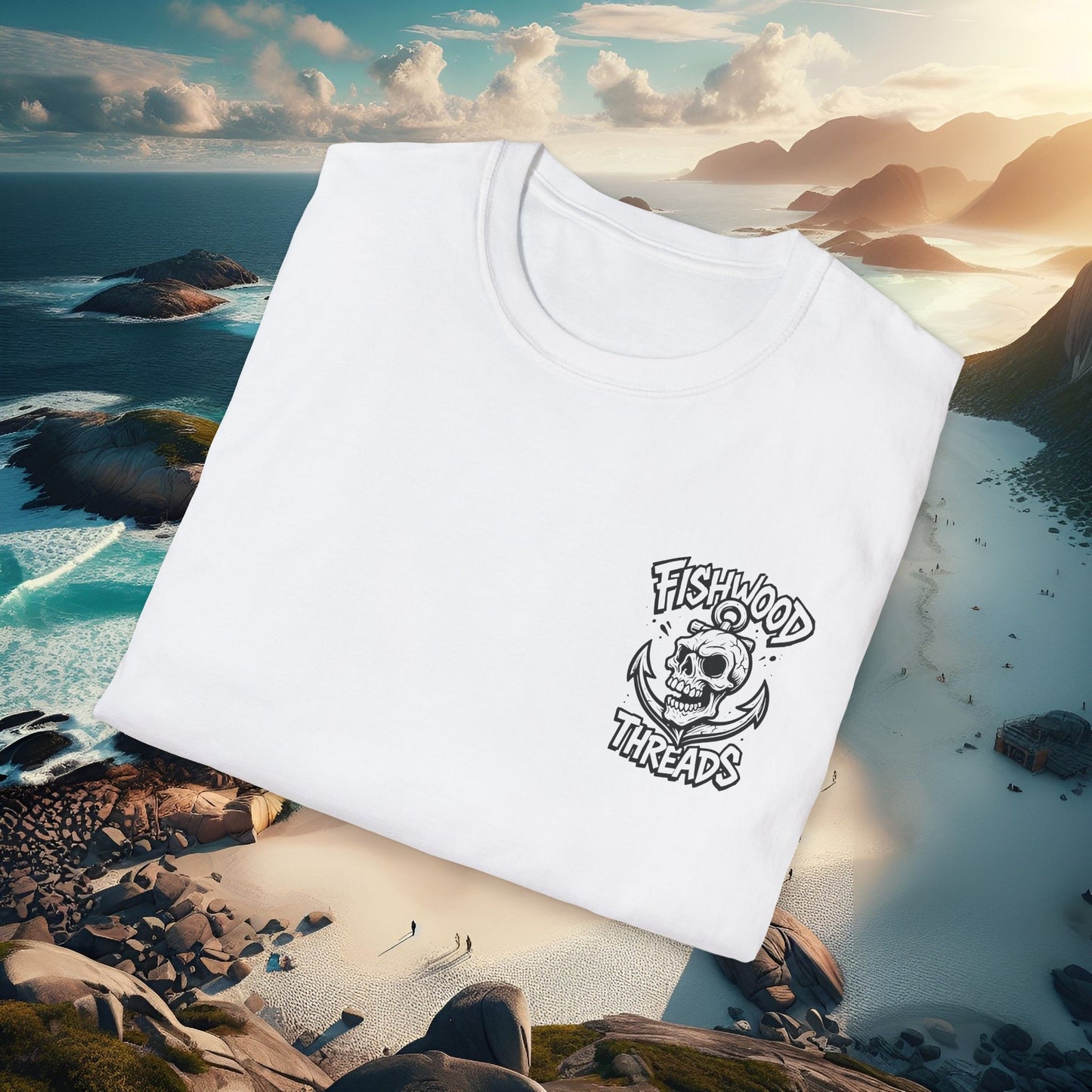 Fishwood Threads Skull Anchor T-Shirt, Casual Graphic Tee