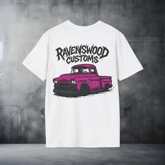 Ravenswood Customs Unisex Softstyle T-Shirt - Pink Vintage Truck Design, Cool Graphic Tee