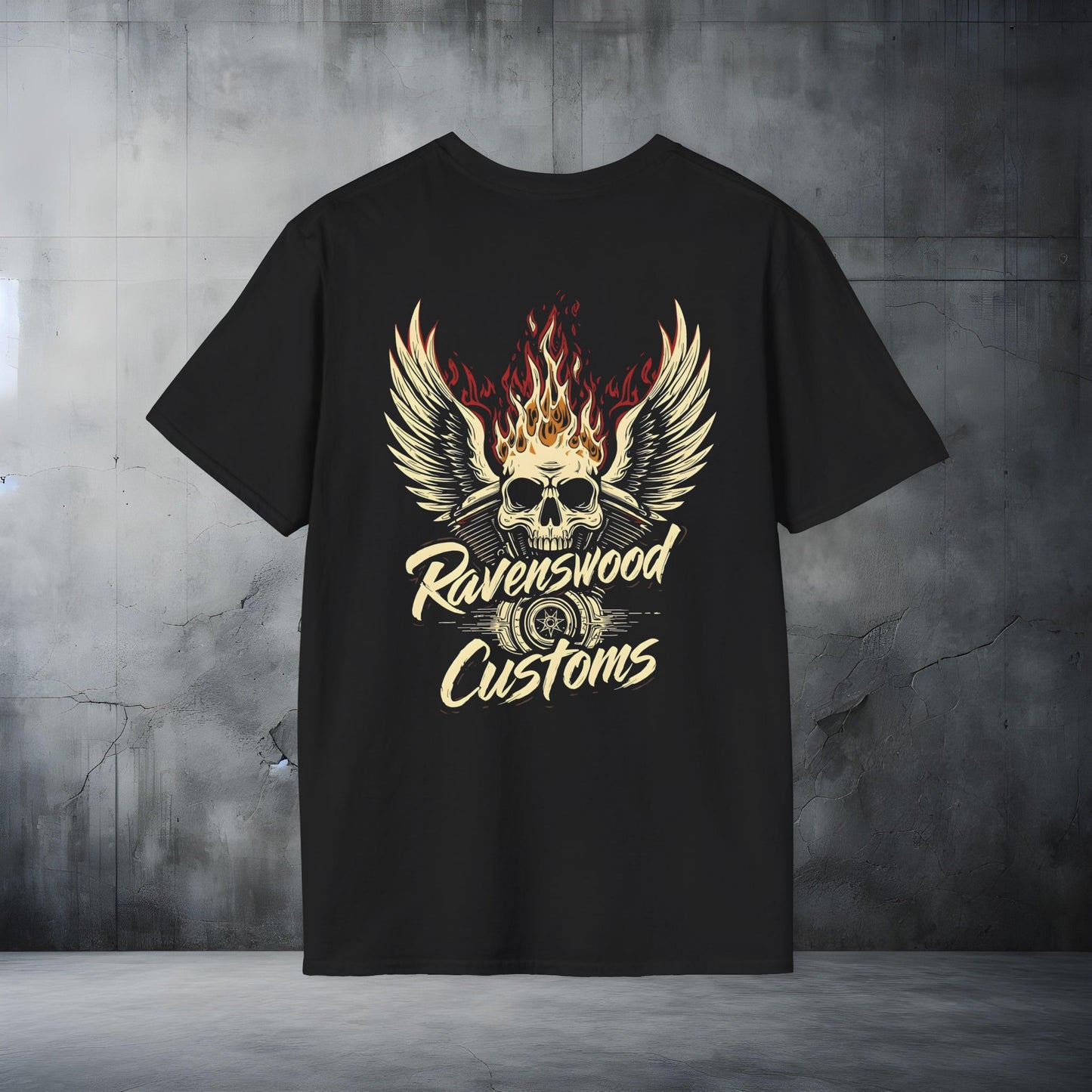 Ravenswood Customs Skull & Flaming Wings T-Shirt