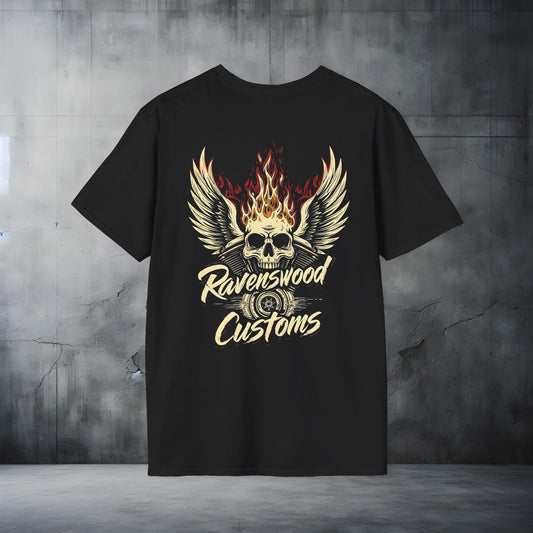 Ravenswood Customs Skull & Flaming Wings T-Shirt
