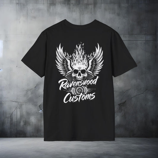 Ravenswood Customs Skull & Flaming Wings T-Shirt