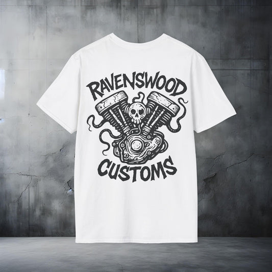 Ravenswood Customs Black 2 Vtwin Skull T-Shirt | Unisex Softstyle Tee