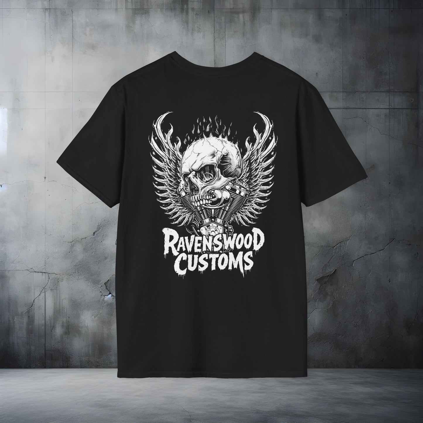 Ravenswood Customs Flaming Skull Wings Vtwin Graphic T-Shirt
