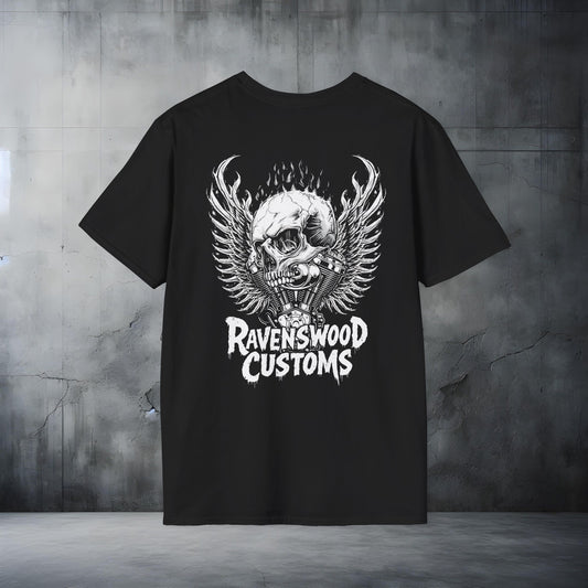 Ravenswood Customs Flaming Skull Wings Vtwin Graphic T-Shirt