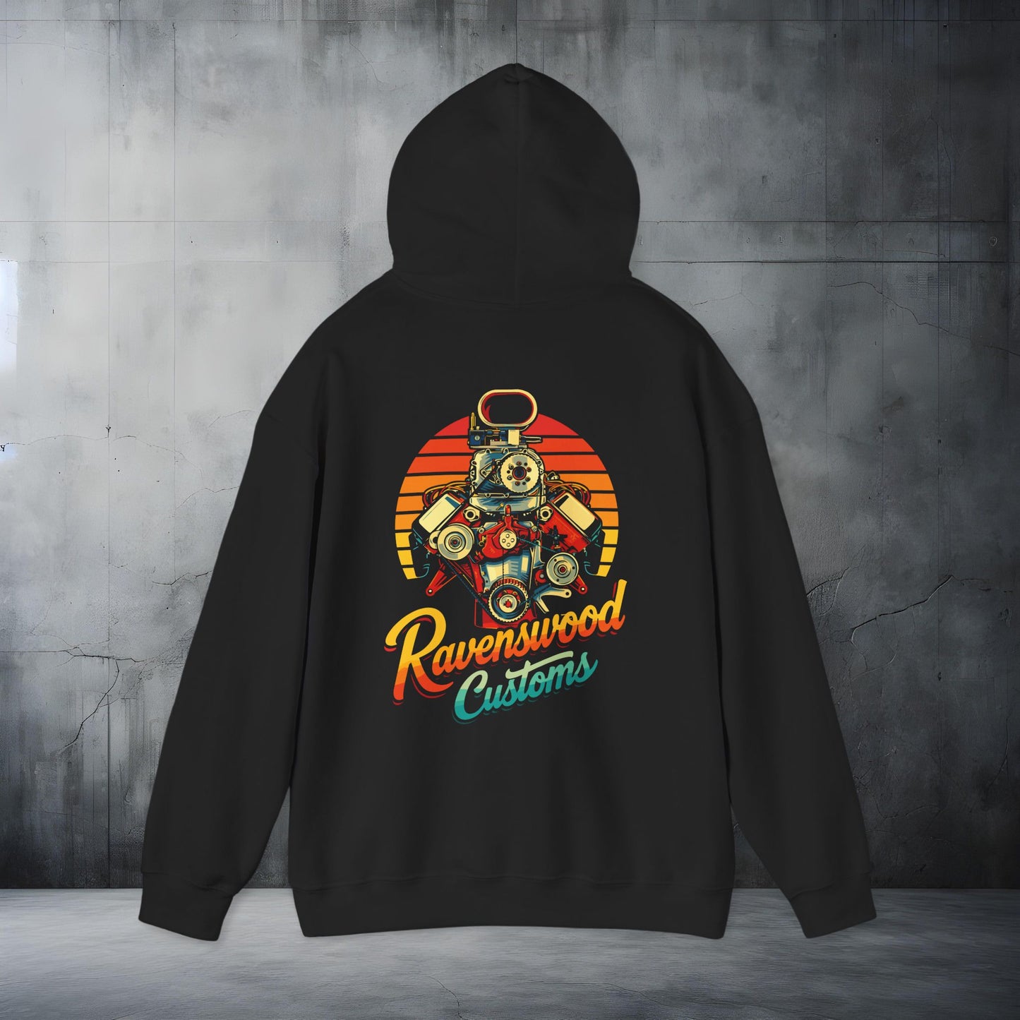 Ravenswood Customs Blown Hemi V8 Hoodie Retro Vintage Engine Garage Logo