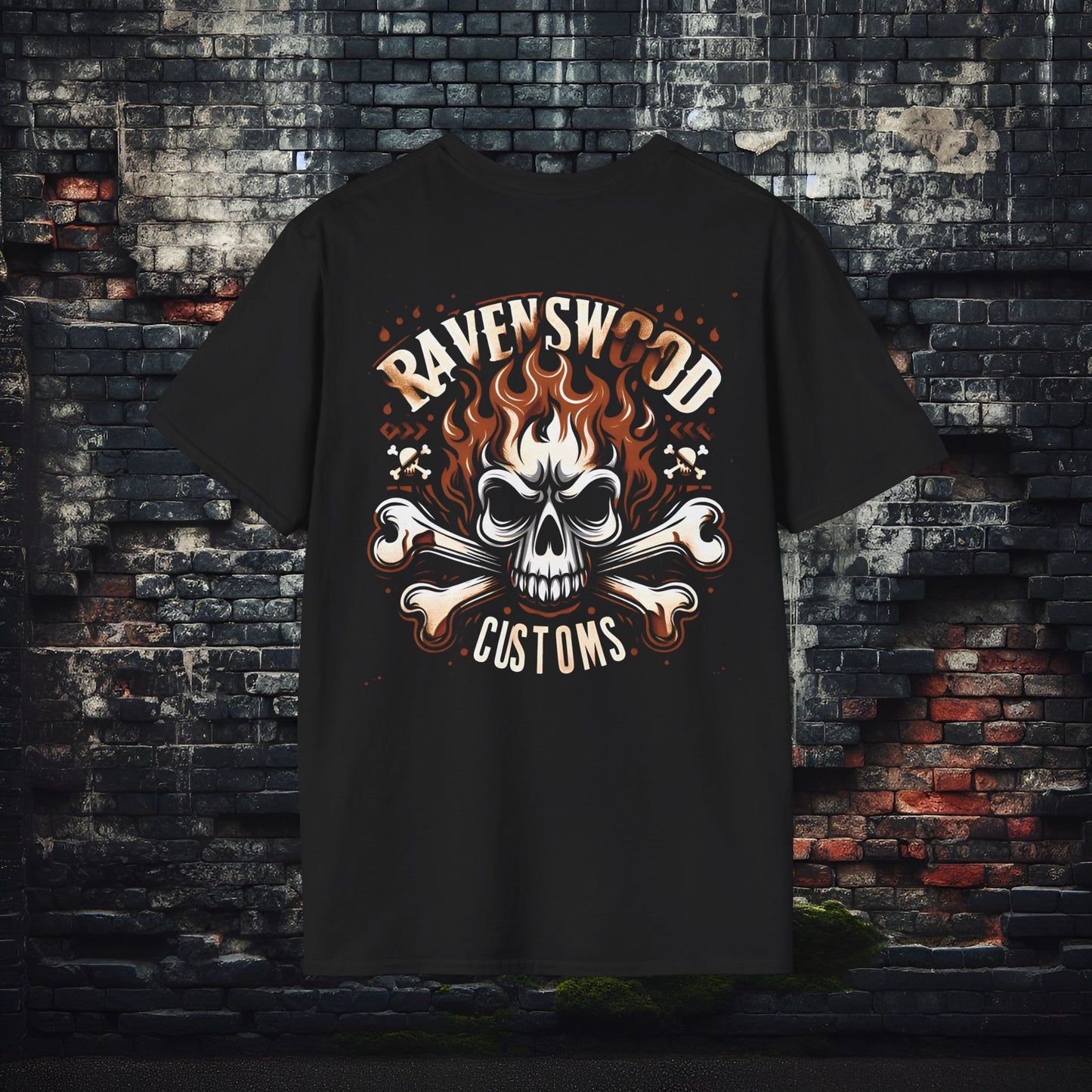 Ravenswood Customs Flamming Skull Unisex Softstyle T-Shirt