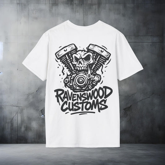 Ravenswood Customs Black 1 Vtwin Skull T-Shirt | Unisex Softstyle Tee